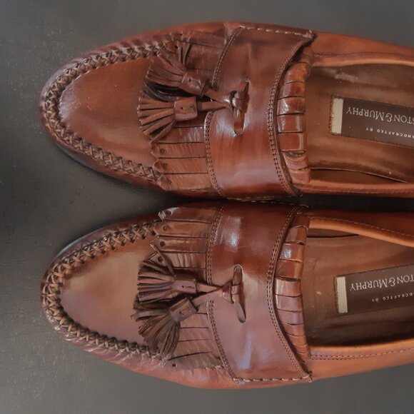 Johnston & Murphy SZ 9.5 Chestnut Brown Men's Tassel Loafers with Kilt Fringe - Picture 13 of 13